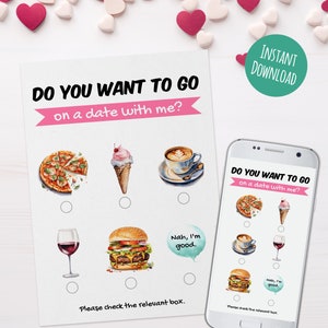 Bewerkbare Valentijnsdagwenskaart, wil je met mij op date gaan? Zin in een date? Checkboxkaart? Digitale sjabloon? Afdrukbare DIY