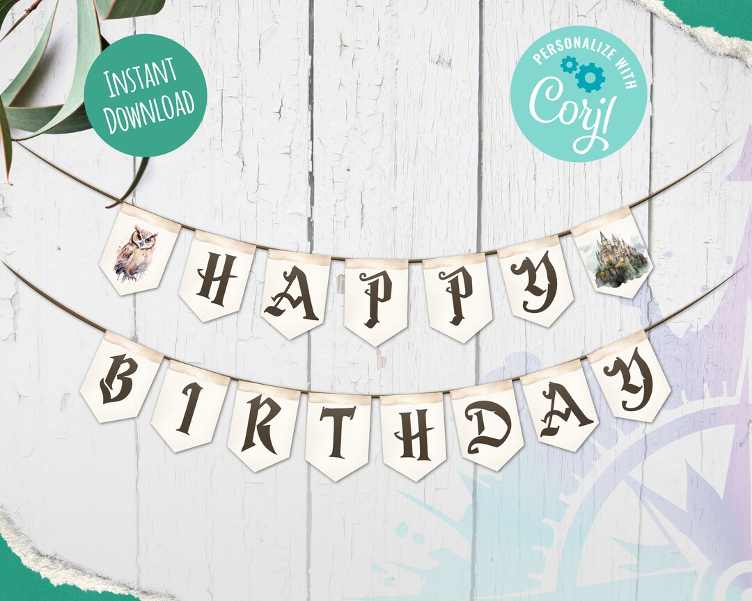 Editable Wizard Birthday Party Banner, Magic School Birthday Garland ...