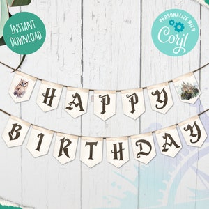 Editable Wizard Birthday Party Banner, Magic School Birthday Garland, Wizard Party, Personalized Template, Instant Download Printable