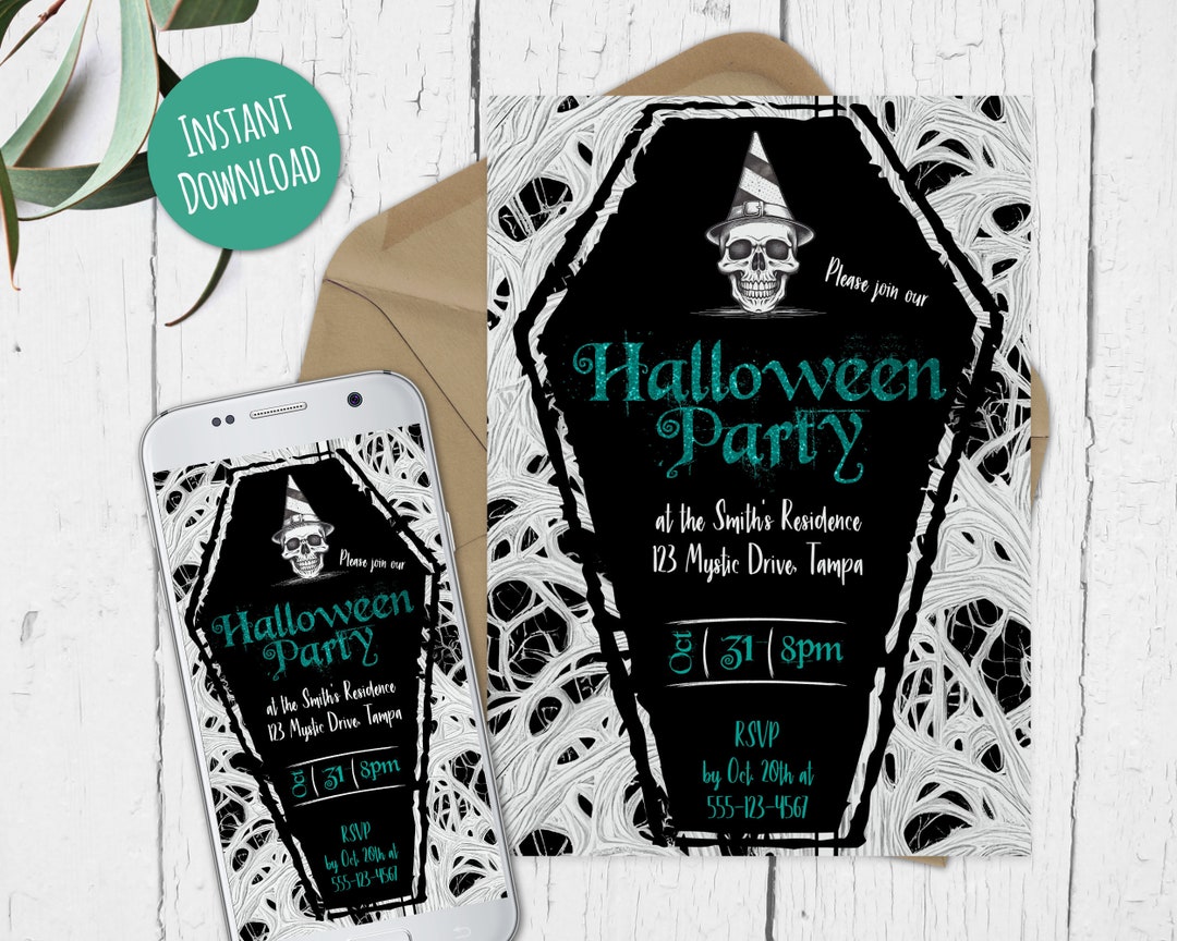 Editable Coffin Invitation Halloween Party Invite White and - Etsy