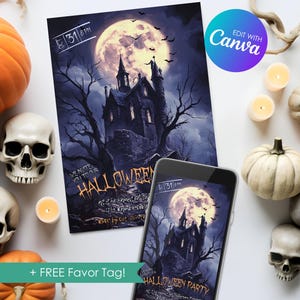 Editable Haunted House Invitation, Halloween Costume Party Invite, Personalized Halloween Party Template, Digital Download, Printable, Canva
