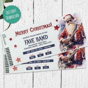 Bearbeitbares Konzertticketgeschenk, Rocking Santa, Überraschungsweihnachtsgeschenk, personalisiertes Eventticket, digitale Vorlage, druckbar