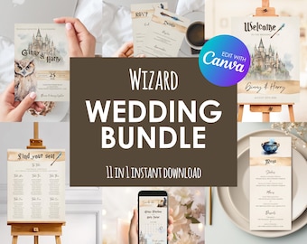 Editable Wizard Wedding Bundle, Wedding Set, Wedding Stationery, Personalized Editable Template, Digital Instant Download, Printable W001