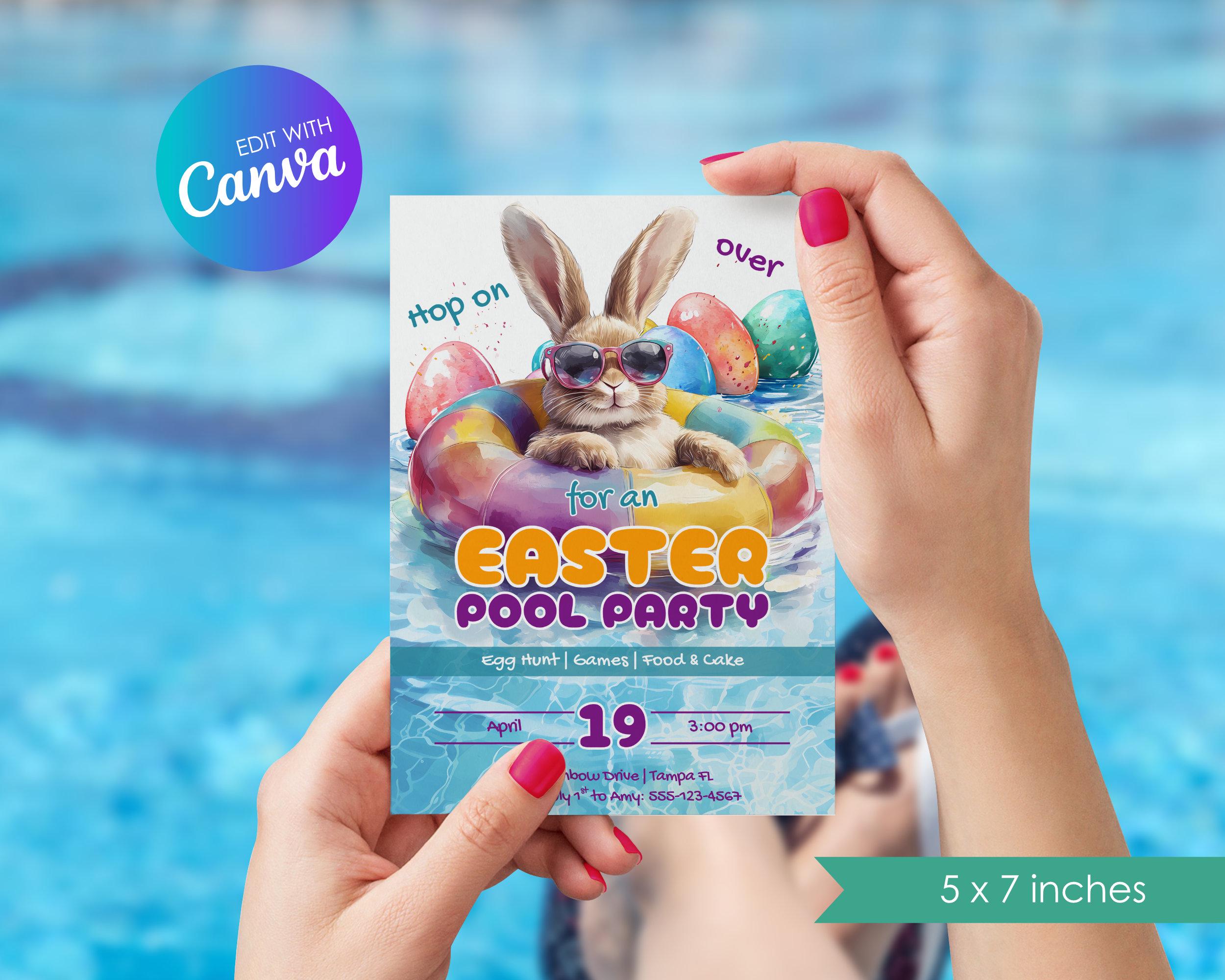 Easter Pool Party Invitation, Editable Easter Bunny Swimming Party ...