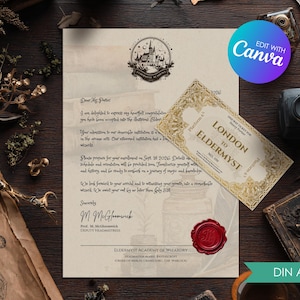 Editable Wizard School Acceptance Letter Set, Gift Bundle for Wizard Fans, Personalized Gift Template, Printable Magic School Train Ticket