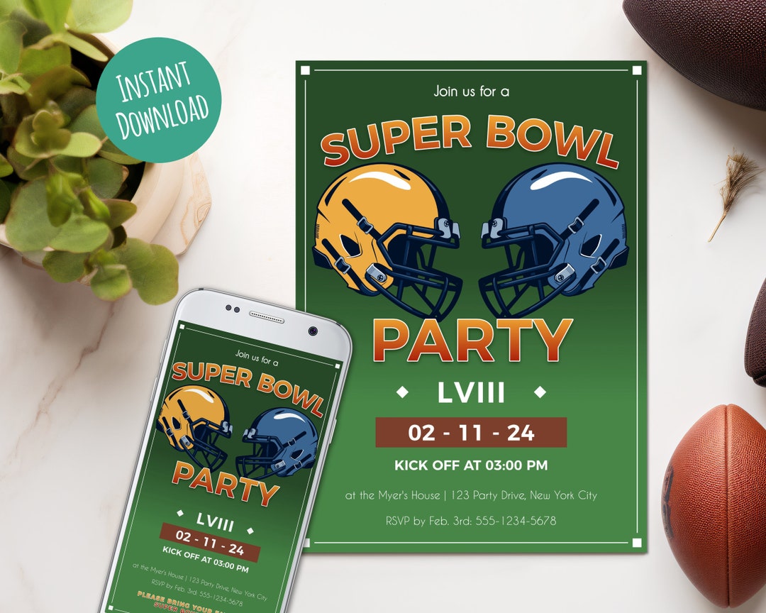 Editable Super Bowl Invitation, Superbowl Invite, Football Watch Party