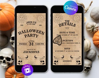 Animated Spirit Board Halloween Invitation, Editable Halloween Party Video Invite, Digital Canva Template, Costume Party Evite