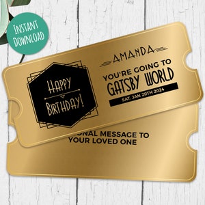 Bearbeitbares Golden Ticket Geschenk, Überraschungsgeschenkgutschein, personalisierte Event-Karte, personalisierte Vorlage, digitaler Sofort-Download, druckbar