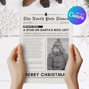 子供向けクリスマス新聞（カスタマイズ）、クリスマス新聞（パーソナライズ）、サンタニュース（印刷可能）、Canvaの編集可能なデジタルテンプレート、子供向けDIYギフト