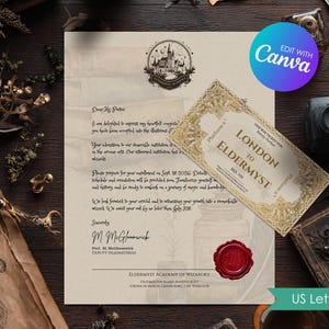 Editable Wizard School Acceptance Letter Set, Gift Bundle for Wizard Fans, Personalized Gift Template, Printable Magic School Train Ticket