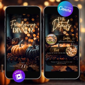 Animated Friendsgiving Dinner Invitation, Editable Thanksgiving Video Invite, Personalized Digital Template, Instant Download, Evite, DIY
