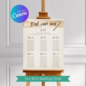 Editable Wizard Wedding Seating Chart, Table Cards, Place Cards, Personalized Canva Template, Instant Download, Printable, W001