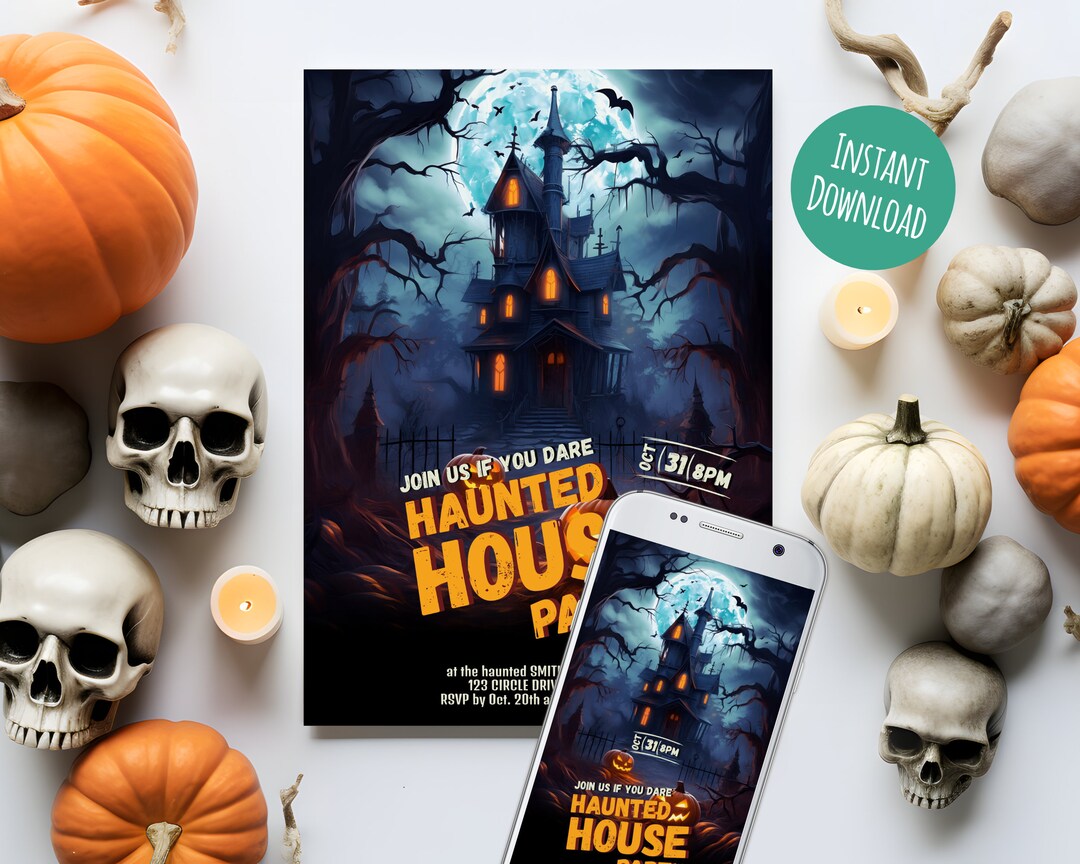 Editable Haunted House Invitation, Halloween Costume Party Invite ...