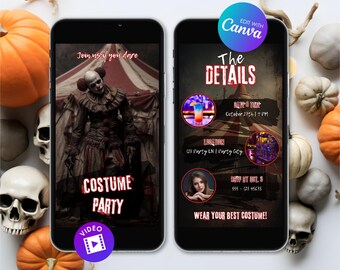 Animated Halloween Costume Party Invitation, Haunted Circus Party Video Invite, Editable Digital Template, Horror Clown Costume Party Evite