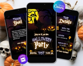 Animated Halloween Invitation Bundle, Editable Halloween Party Video Invite, Digital Canva Template, Costume Party Evite