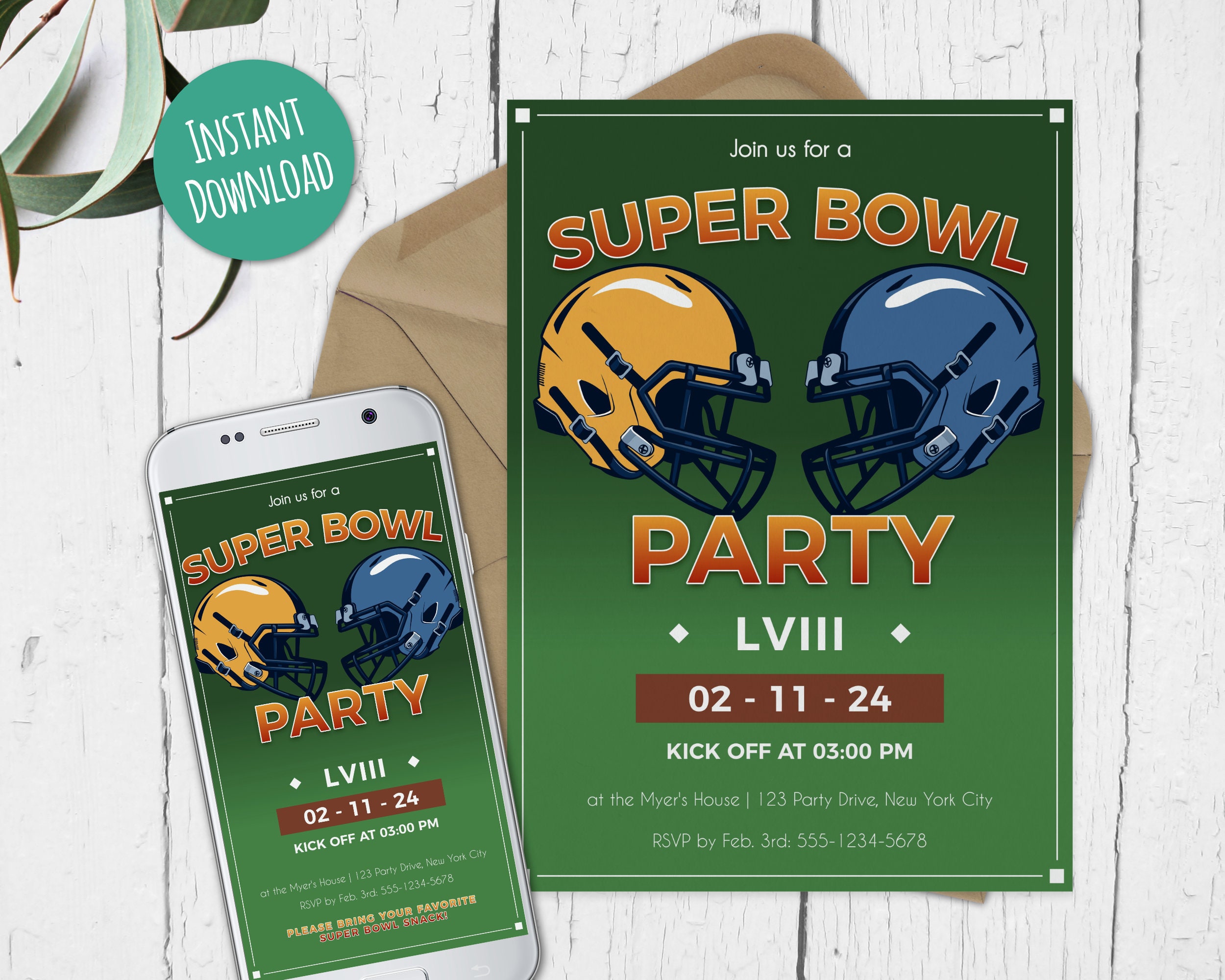 Editable Super Bowl Invitation, Superbowl Invite, Football Watch Party, Super Bowl LVIII ...