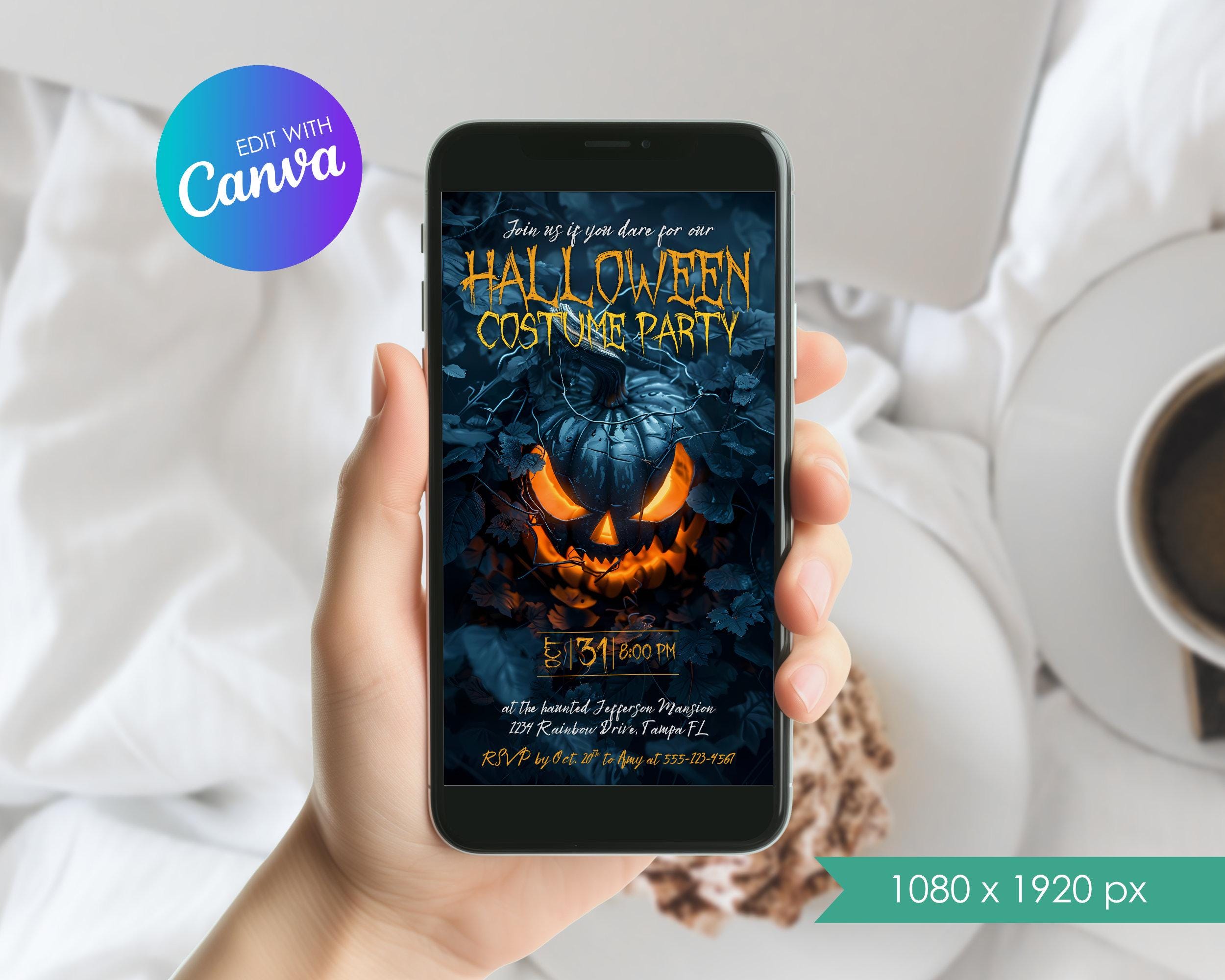 Editable Jack O Lantern Invitation, Halloween Costume Party Invite ...