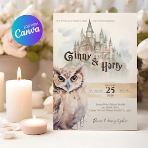 Editable Wizard Wedding Invitation, Personalized Wizard Wedding Invite, Canva Template, Instant Download, Printable, DIY - W001