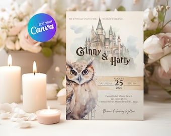 Editable Wizard Wedding Invitation, Personalized Wizard Wedding Invite, Canva Template, Instant Download, Printable, DIY - W001