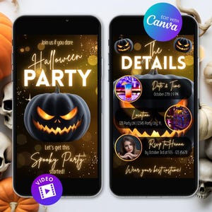 Animated Halloween Invitation, Editable Halloween Party Video Invite, Digital Canva Template, Costume Party Evite