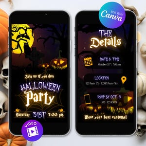 Animated Halloween Invitation, Editable Halloween Party Video Invite, Digital Canva Template, Costume Party Evite