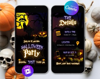 Animated Halloween Invitation, Editable Halloween Party Video Invite, Digital Canva Template, Costume Party Evite