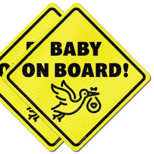 Baby On Board Sign Magnet for Cars - Reflective Magnet Sign for Bumper - 2 Pack 5.5” by 5.5” - Magnetic Sticker Safety Signs, Baby Sign