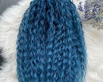 Zeemeermin zeeblauwe krullen met extra volume, blauwe push-up lokken, set dubbele dreadlocks, synthetisch haar, de dread, nepsloten, gekrulde dreads