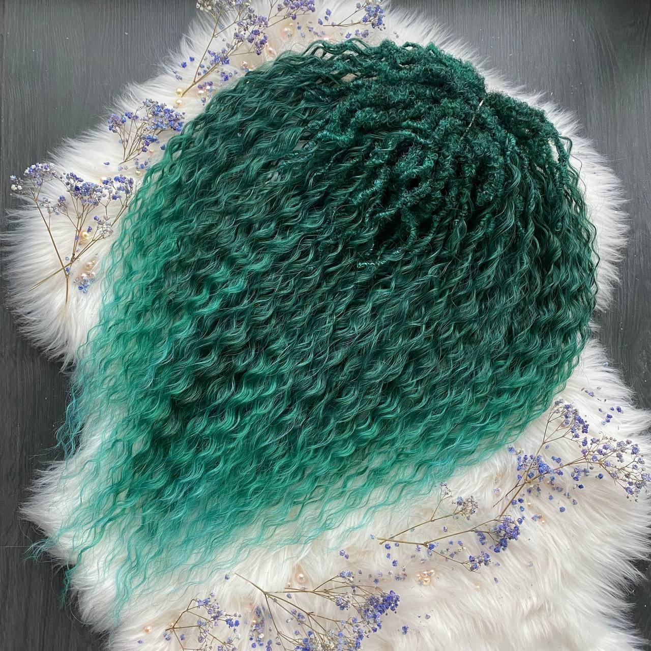 Zeemeermingroene ombre push-updreads: dubbelzijdig synthetisch haar
