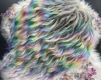 Extra volume regenboog ombre gekrulde dreadlocks, ongebruikelijke push-up lokken, set DE gekrulde dreadlocks, synthetische hair extensions, de dread, nep lokken