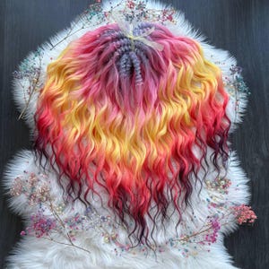 Colorful ombre curly dreads, Push-up synthetic locs, De kanedalon dreadlocks, Rainbow hair extensions, Voluminous synthetic cosplay curls