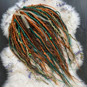 Ombre Green & Brown Synthetic Dreads: Voluminous DE Hair Extensions