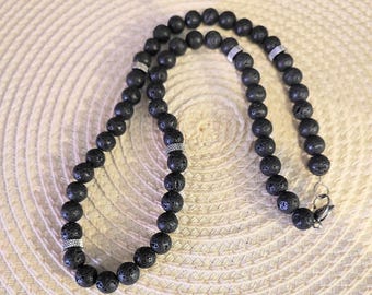 Collier pour homme en perle de lave, collier en perle pour homme, collier en pierre de lave de 50 cm, collier en perle de lave pour homme.