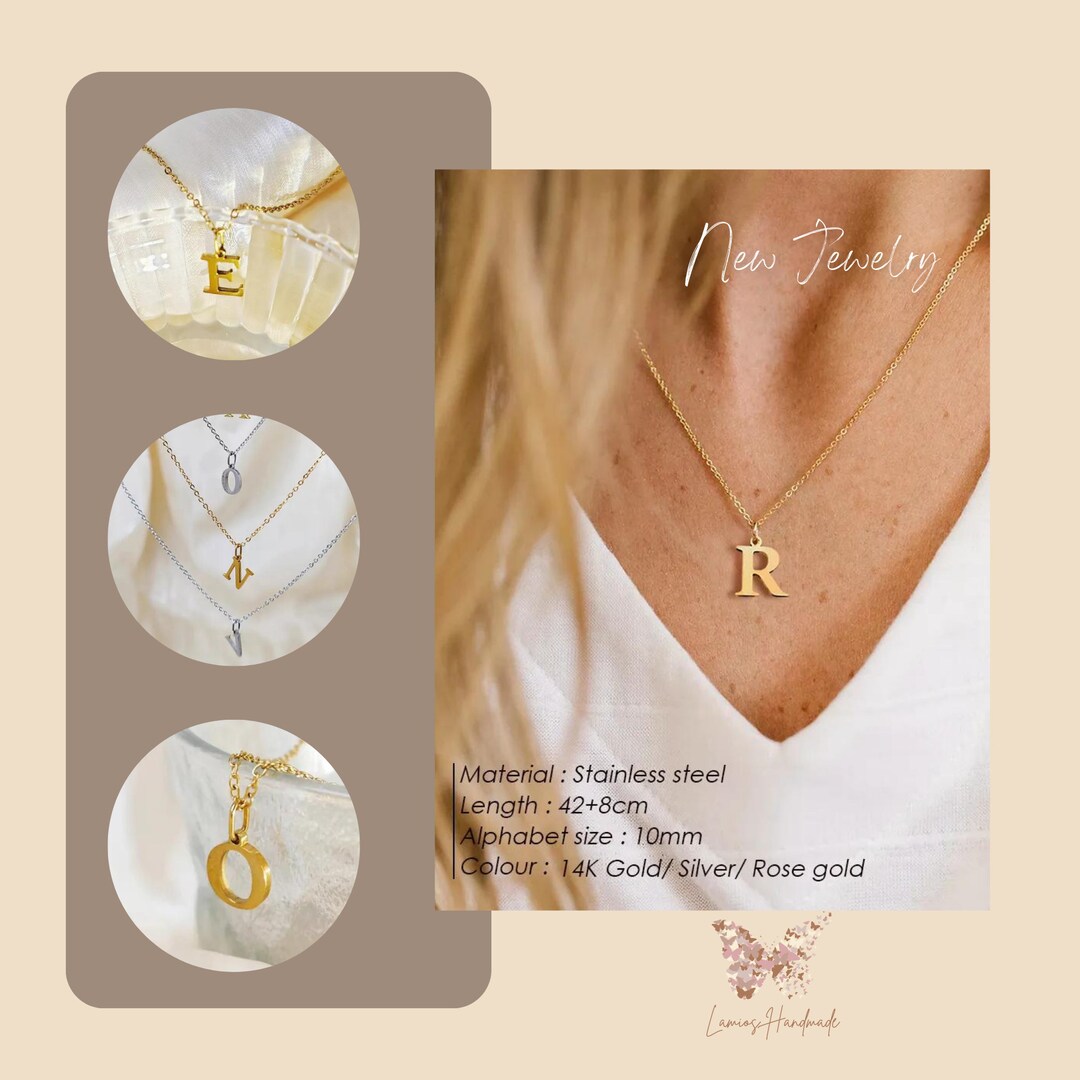 14K Gold Monogram Necklace 14K Gold Letter Necklace Initial Etsy