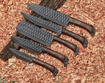 Custom Handmade HAND FORGED Carbon Steel Chef's Knives Set 5 Pcs, Kitchen Knife Set , Anniversary Gifts, Gift For Her, Gift For Him