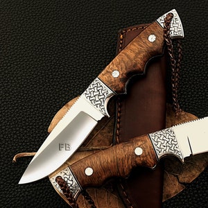 Handcrafted VG10 Steel Hunting/Fishing/Camping Knife with Engraved Stainless Steel Bolsters / Easter Gift + Get 1 FREE GIFT