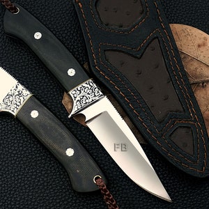 Custom Hand Forged D2 Steel Hunting & Camping Knife with Engraved Stainless Steel Bolsters and Canvas Micarta, + Get A Free Easter Gift
