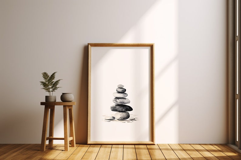 Watercolor Zen Stones, Stacked Stones Zen Wall Art, Zen Wall Art, Enso