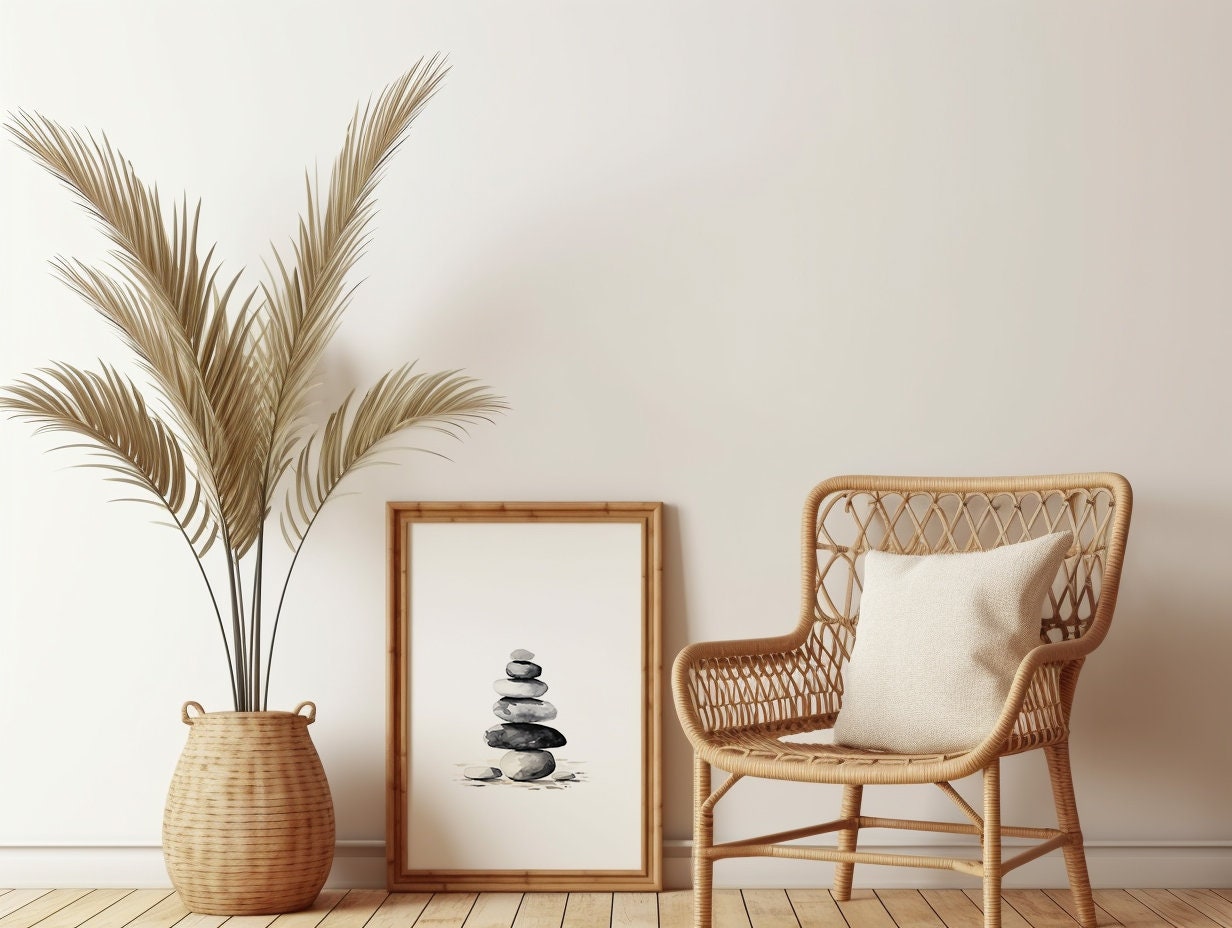Watercolor Zen Stones, Stacked Stones Zen Wall Art, Zen Wall Art, Enso