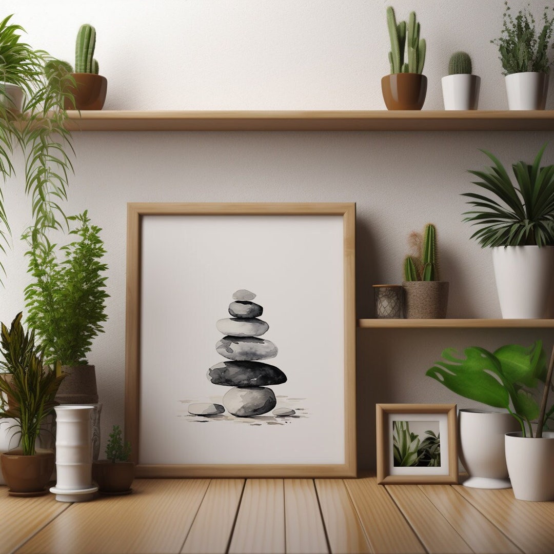 Watercolor Zen Stones, Stacked Stones Zen Wall Art, Zen Wall Art, Enso