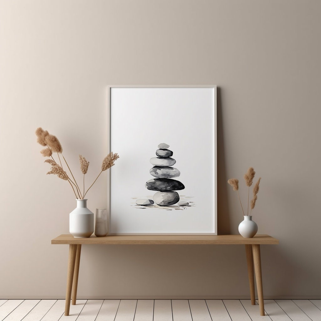 Watercolor Zen Stones, Stacked Stones Zen Wall Art, Zen Wall Art, Enso Wall Art, Zen Home Decor ...