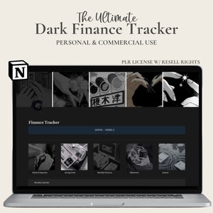 PLR Dark Notion Finance Planner Template, Bank Tracker, Business Budget Organizer, Productivity Tool, Professional Dashboard