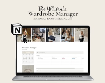 May include: A laptop computer displaying a website called "The Ultimate Wardrobe Manager" with a calendar, a list of tasks, and a gallery of images. The website is designed for personal and commercial use.