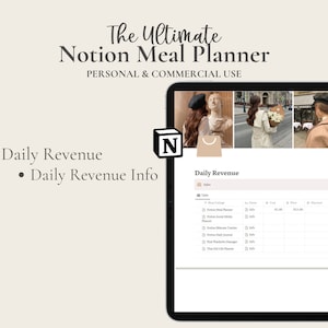 May include: A screenshot of a Notion page with the title "Daily Revenue". The page is a table with columns for "Sales", "Cost", "Price", "Discount", and "Total Sales for 1 Sale". The table is filled with data about different sales.