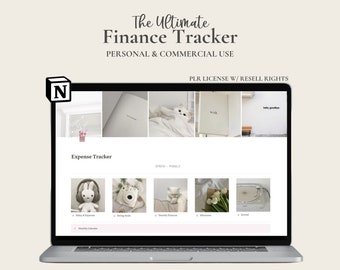 Notion Finance Tracker, Uso comercial, Seguimiento de presupuestos y gastos, Planificador de ahorro de dinero, Organizador de finanzas personales, Hecho para ti, PLR