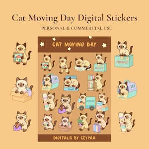Printable Digital Sticker, Cat Moving Day, Digital Sticker, Cats Digital Sticker, Cute Digital Design, Printable Stickers