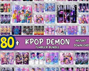 80+ Huntrix 20oz Tumbler Wrap Png Bundle, Demon Hunters Tumbler, Gift For Huntrix Fan, Kpop Group Skinny Tumbler Demon K-Pop Sublimation PNG