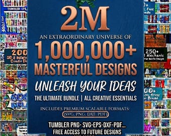 2 MILLION+ PNG SVG Mega Bundle| Print Shop Starter Pack, Characters, Movies, Superheroes, Cartoons, Pop Culture, Skinny Tumbler Wrap Design.