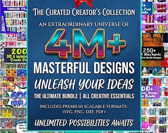 4 MILLION+ PNG SVG Mega Bundle| Print Shop Starter Pack, Characters, Movies, Superheroes, Cartoons, Pop Culture, Skinny Tumbler Wrap Design.