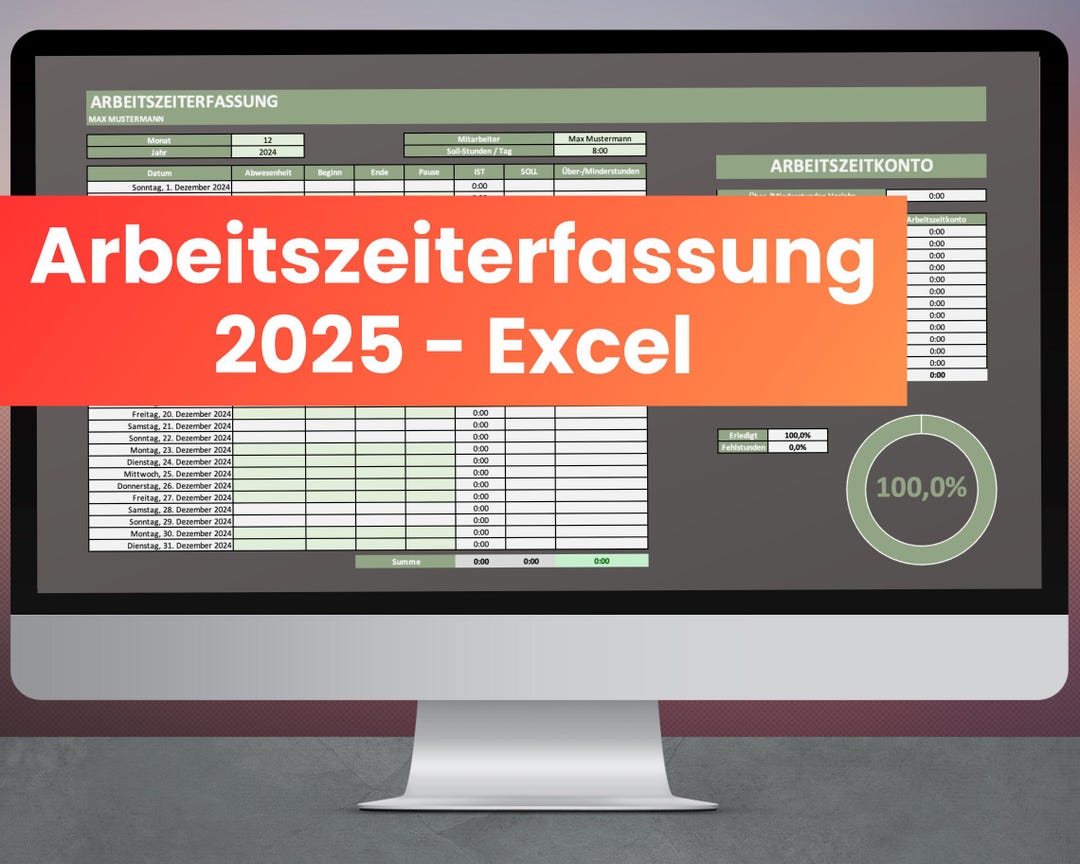 Time Recording 2025 Excel Template - Time Sheet Employee Freelancer
